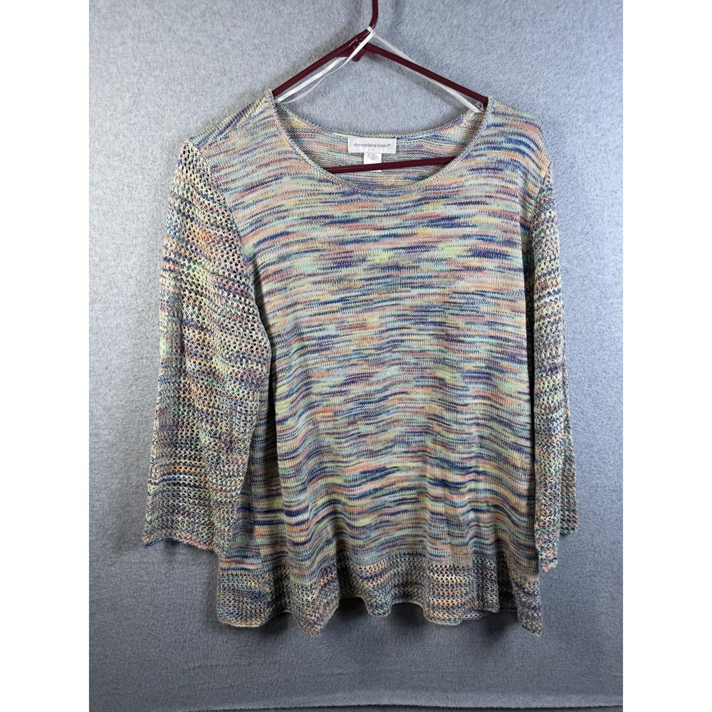 Christopher & Banks Sweater‎ Womens XL Multicolor Open Knit 3/4 Sleeve Pullover